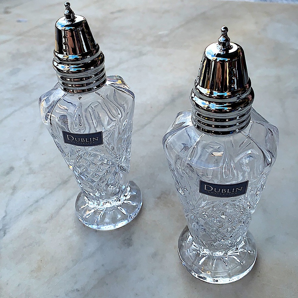 GODINGER DUBLIN CRYSTAL SALT & PEPPER SHAKER SET 6 INCH SHANNON